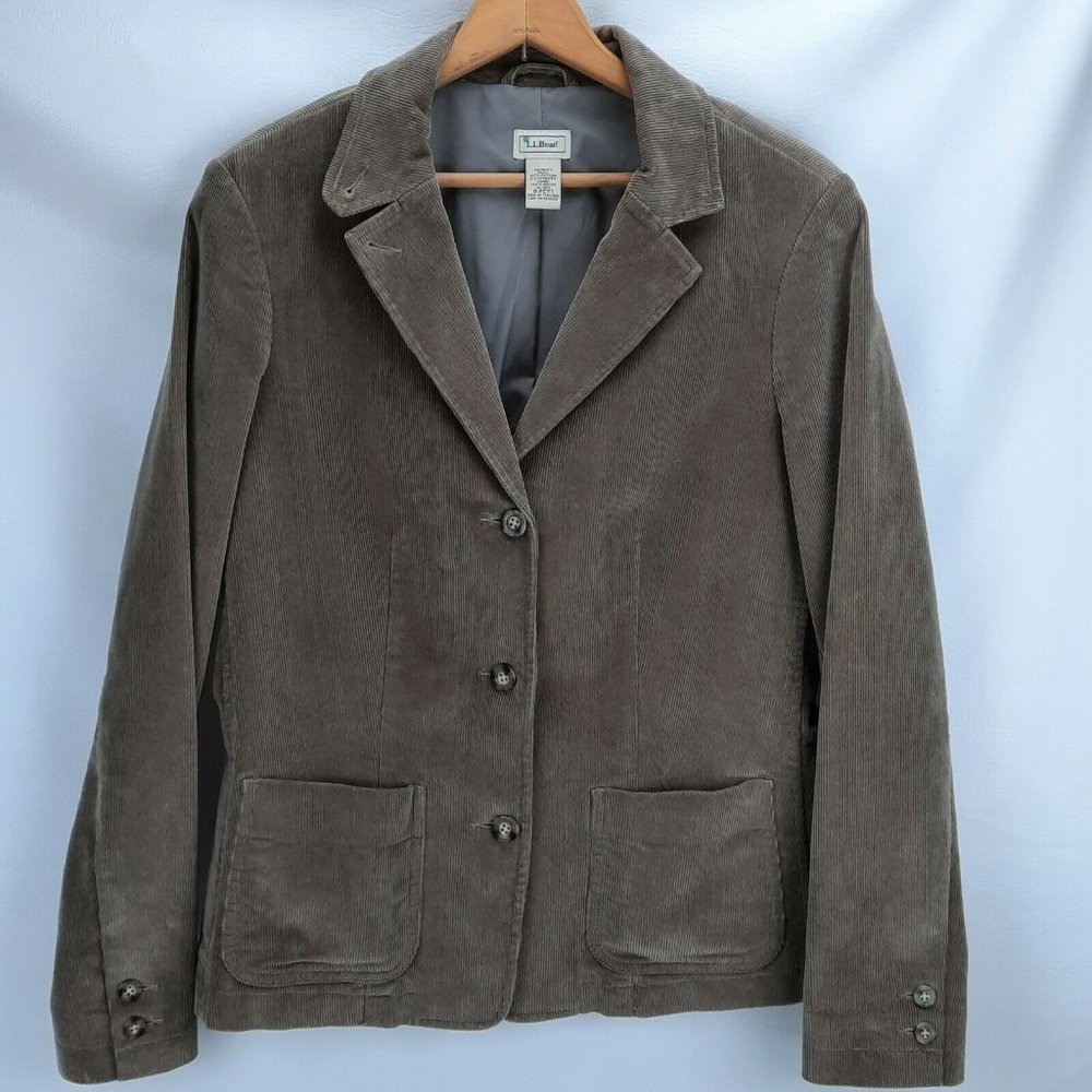 Vintage 00s LL Bean Tan Corduroy Blazer Light Shoulder Pads Women's 12 Regular